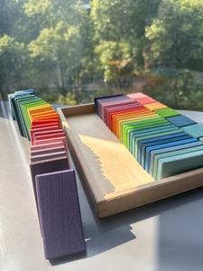 Juguetes de apilamiento de madera, cubos de dominó de arcoíris, madera de cal, clasificación de Color manchado hecho a mano para niños, juego creativo - Product Image 6