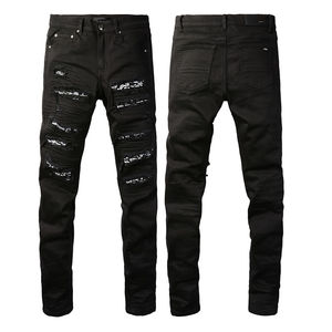 Nuovi Arrivi <span class=keywords><strong>Jeans</strong></span> da <span class=keywords><strong>Uomo</strong></span> di Alta Qualità <span class=keywords><strong>Slim</strong></span> <span class=keywords><strong>Fit</strong></span> in Denim di Cotone, Stile Casual Dritto, Lavaggio Distressed, Effetto Vintage Strappato HighStreet Amiry - Product Image 6