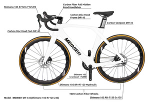 Vélo de route en fibre de carbone 700C Racing 2x12 vitesses avec freins à disque, filetage T47 MEINIER-DR645 - Product Image 5