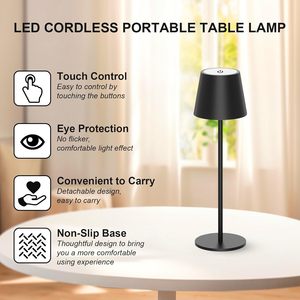 Lampada da Tavolo Wireless Antela LED con Controllo Touch Dimmerabile a Batteria Nera 11x11x36 Cm con Ricarica USB-C per Uso su Scrivania - Product Image 4