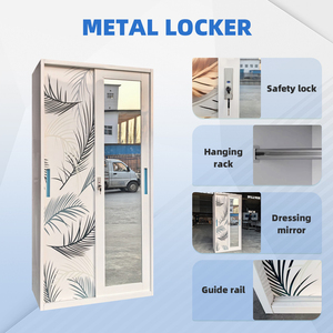 Armoire en acier métallique imprimé multifonctionnelle avec miroir, <span class=keywords><strong>tringle</strong></span> de suspension et coffre-fort intégré, armoire en métal pour chambre à coucher - Product Image 3