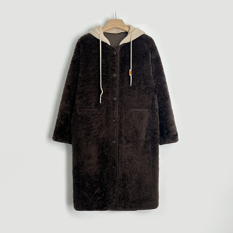 317 Women Trendy Fashion Clothes Lagon Curly Fur Coat Detachable Hooded Fur Coat for Ladies