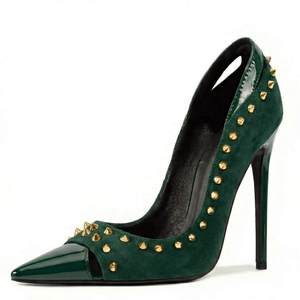 Big Size 47 Women Metal Rivets High Heels Front Cut Out Suede Pumps Wide Fit Stiletto Colors Custom <b>Shoes</b> - Product Image 6