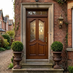 Puerta de Entrada Principal de Madera Sólida de Estilo Europeo Tradicional con Inserciones Decorativas de Vidrio - Product Image 5