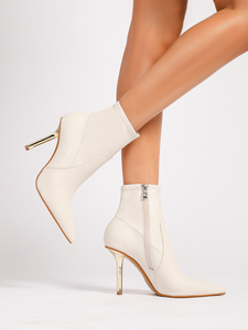 Botines de Tacón de Aguja con Punta Fina para <span class=keywords><strong>Mujer</strong></span>, en Piel Sintética Blanca con Cremallera Lateral, Zapatos Ajustados para Boda y Fiesta - Product Image 3
