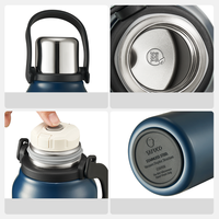 Bouteille Thermique Thermos en Acier Inoxydable avec Poignée et Sangle Double Isolation Antidérapante et Hermétique pour Voyage, Randonnée, Sports,
