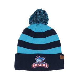 High Quality 100% Acrylic Custom Embroidery Logo Knitted Beanie Hat Unisex Shiny Color Design Pompom Hat bobble hat - Product Image 1