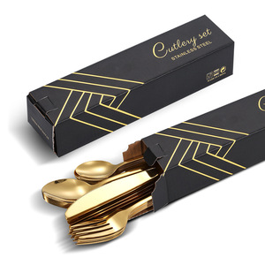 Stainless Steel Cutlery Set 24 Pcs Gold Plated Knife <b>Fork</b> Spoon Western Style Gift Box Dinnerware Set - Product Image 3