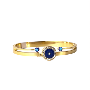 Bracelet de charme tendance plaqué or PVD en acier inoxydable 316L avec motif œil bleu ajustable - Product Image 2