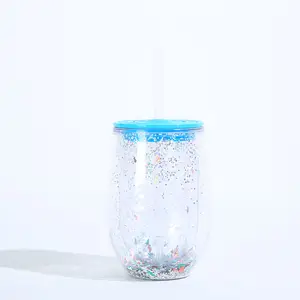 Carino cartone animato tazza di succo di vetro fabbricazione tazze di gelatina con Logo personalizzato con paglia e coperchio