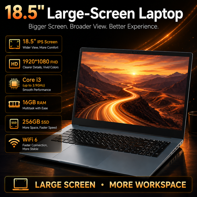 Large Screen Business Laptop 18.5 Inch Intel Core I3-10100Y 8GB RAM 256GB SSD FHD IPS WiFi 6 Wholesale Laptop Computer OEM ODM