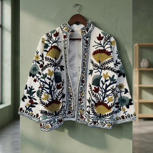 Veste bomber en coton écologique brodée de fleurs, faite à la main, style ethnique pour femmes, automne-hiver - Product Image 3