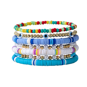Bohemian Style <b>Beaded</b> <b>Bracelet</b> Set Imitation Pearl Polymer Clay Elastic Women's Jewelry Gift Yiwu Origin - Product Image 5