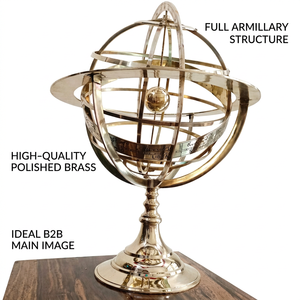 Antique Brass Armillary Sphere Globe Handmade Art Deco <b>Rotating</b> Astronomical <b>Desk</b> Ornament for Home Office - Product Image 2
