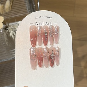 <span class=keywords><strong>Uñas</strong></span> postizas estilo francés <span class=keywords><strong>con</strong></span> degradado <span class=keywords><strong>rosa</strong></span> suave y brillante, <span class=keywords><strong>con</strong></span> diamantes plateados, de ABS, cobertura completa. - Product Image 2