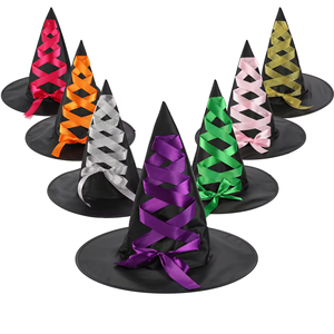 Sombrero de Bruja de Halloween Negro con Cinta y Cordones, Disfraz de Halloween para Mujeres, Madres y Maestras - Product Image 1