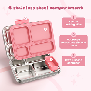 Nouvelle arrivée : boîte à lunch scolaire pour enfants, réutilisable, anti-fuite, 3 compartiments, en acier inoxydable, boîte à lunch bento pour enfants - Product Image 3