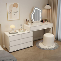 Meuble de toilette moderne et minimaliste pour chambre à coucher, armoire de rangement multifonctionnelle, miroir éclairé, tout-en-un, couleur crème, bois durable, maquillage