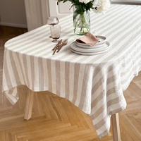 Nappe en lin pur français 100% naturel, carrée, teinte en fil, rayée, lavée à la pierre, pour fêtes à domicile et Noël - Vente en gros