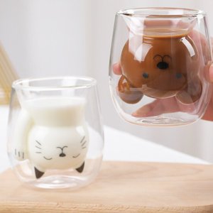 Tazza da Caffè e Tè in Vetro <span class=keywords><strong>a</strong></span> <span class=keywords><strong>Doppia</strong></span> <span class=keywords><strong>Parete</strong></span> con Manico, Fatta <span class=keywords><strong>a</strong></span> Mano, 200ml, Regalo Creativo <span class=keywords><strong>a</strong></span> Forma di Gatto - Product Image 6