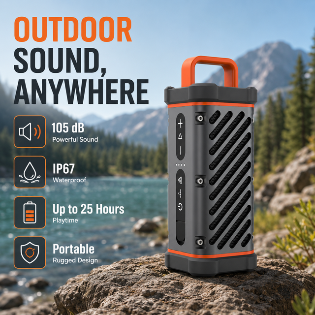 Outdoor Portable Ip67 Waterproof Speaker Built-In Power Bank Auracast Multi-Speaker Handle for Camping Party Hiking Fishing