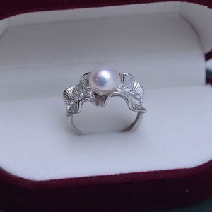 Anillo de Plata S925 Hecho a Mano con Perlas Redondas Blancas de Agua Dulce de 8-9 mm, con Luz Intensa, para Mujer, con Pequeñas Imperfecciones, Suministro al por Mayor - Product Image 2