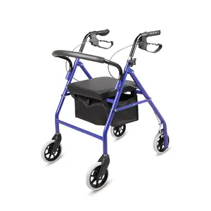Mobility Aids Lightweight Four Wheel Folding Steel Rollator Walker with Seat