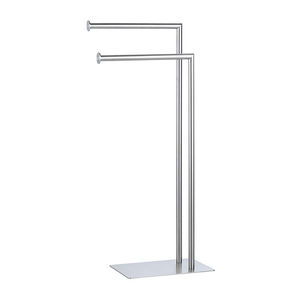 Toallero de pie con dos brazos y base rectangular de acero satinado - Product Image 1