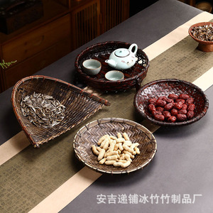Bandeja de té tejida de bambú, posavasos de bambú, tapete retro aislante del calor, accesorios para el juego del té, tapete para tetera de arcilla púrpura, tetera plateada - Product Image 2