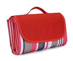 Red and Gray Stripes Waterproof Picnic <b>Blankets</b> Outdoor Oversized Sand Free <b>Beach</b> <b>Blanket</b> - Product Image 1