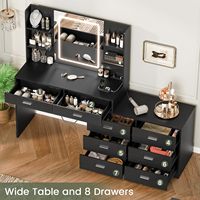 Commode moderne en bois massif avec miroir LED et largeur réglable, 8 tiroirs et étagère de rangement pour chambre à coucher
