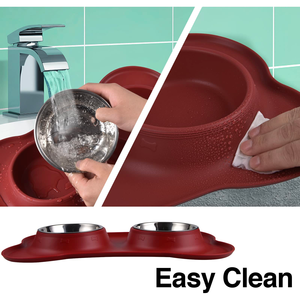 Portable Foldable Pet Food Water Double Bowl Eco-Friendly Portable Pet Feeder Non-Slip Base Stainless Steel Pet Bowl for Dogs - Product Image 4