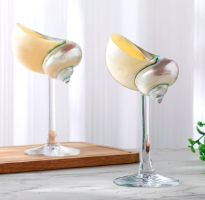 Verres à cocktail artisanaux en coquille de conque naturelle, verre borosilicate, décoration côtière pour <span class=keywords><strong>mariage</strong></span> à la plage, articles de bar - Product Image 1