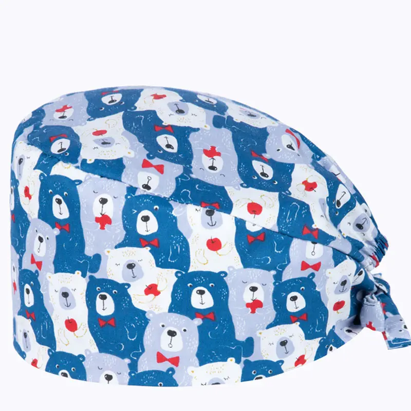 ขายร้อนสบายการพิมพ์การ์ตูน Unisex ชายหญิงทางการแพทย์เครื่องแบบขัดหมวกขายส่งคุณภาพสูง Tieback หมวกพยาบาล