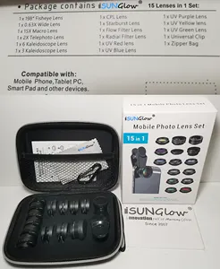 Isunglow phụ kiện chụp ảnh điện thoại Bộ Ống kính điện thoại 15 trong 1 Ống kính mắt cá ống kính zoom rộng kính vạn hoa Bộ ống kính lọc UV màu CPL