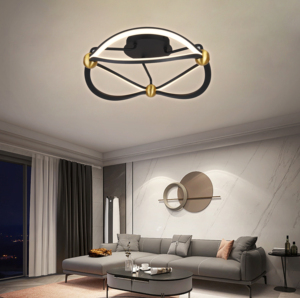 โคมไฟเพดาน LED สีดำพร้อมรายละเอียดทองเหลืองสำหรับห้องนั่งเล่นสำหรับบ้านที่ทันสมัย - Product Image 3