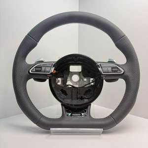 Volant en cuir semi-perforé style <span class=keywords><strong>RS</strong></span> avec pagaie <span class=keywords><strong>rouge</strong></span> pour A3 A4 A5 A6 C6 C7 S3 S4 S5 S9 B8 B9 Q5 Q7 RS3 RS5 <span class=keywords><strong>TT</strong></span> - Product Image 1