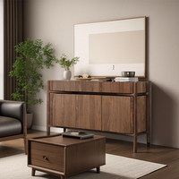 Buffet en bois massif nordique, armoire de rangement en noyer, console minimaliste pour salon et entrée