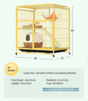 Cage à chat en fer à deux niveaux, tube carré, robuste, avec porte d'entrée supérieure, roues universelles, facile à nettoyer