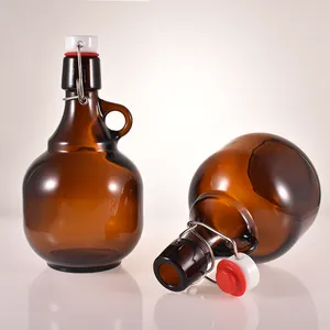 Grandi bottiglie di vino ambrate da 1000ml bouteille en verre 1L 2 litri gallon beer jug beer growler bottiglia di vino in vetro con fibbia in metallo