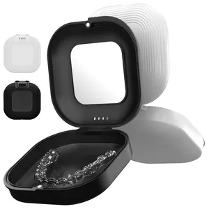 Smilestar Black White Aligner Case With Mirror Compatible With Invisalign Mouth Guard Case Cute Retainer Case Denture Box