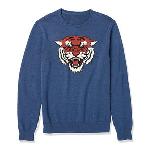 2021 Winter 100% Organic Cotton Custom Logo Anime Tiger Pattern Intarsia Knit <strong>Men's</strong> Crew Neck Pullover Sweater <strong>Jumpers</strong> for <strong>Men</strong> - Product Image 4