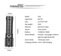 Lampe de poche LED XHP50 la plus puissante USB Rechargeable 26650/18650 Batterie Torche LED télescopique Zoomable Lampe de poche LED 18650 60