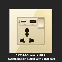 Enchufe Eléctrico Universal USB Tipo-C de 18W, Estándar del Reino Unido, Interruptor de Luz de Pared de 1 Vía/2 Vías, Panel de PC, 250V