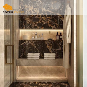 Mármol Negro Portoro <span class=keywords><strong>Afgano</strong></span> Natural al por Mayor, con Diseño de Flores Doradas, Pulido, Tamaño Personalizado, Losa Grande para Piso, Pared, Sala de Estar, Escaleras - Product Image 5