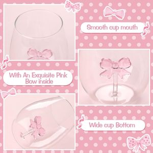 Coquette glazen tumbler cocktailglazen 20oz steelloze wijnglazen met roze strik voor vrouwen feest verjaardag bruiloft cadeaus - Product Image 4