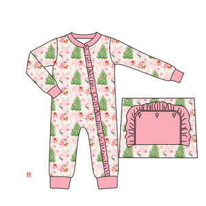 <span class=keywords><strong>Pyjama</strong></span> en fibre de bambou imprimé personnalisé Barboteuse Sapin de Noël Motif Père Noël Combinaison à manches longues Nouveau-né Bébé Garçons Filles - Product Image 1