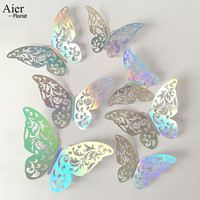 Aierflorist 12 Pcs/BAG 3D Papillon Fleur Décoration Mariage Creux Papillon Décoratif Stickers Muraux pour Décoration de Gâteau