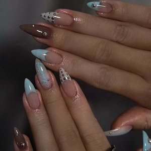 Faux ongles rétro punk Y2K, 24 pièces, en forme d'amande, pré-fabriqués, pour l'automne et l'hiver, pour la fête quotidienne, style DIY - Product Image 2
