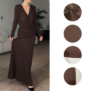 Abito da Sera su Misura a Maniche Lunghe <span class=keywords><strong>con</strong></span> Scollo a V, Aderente, Tinta Unita, <span class=keywords><strong>con</strong></span> Cintura in Vita e Pieghe a Coda di Pesce per Donna, Autunno Inverno - Product Image 4